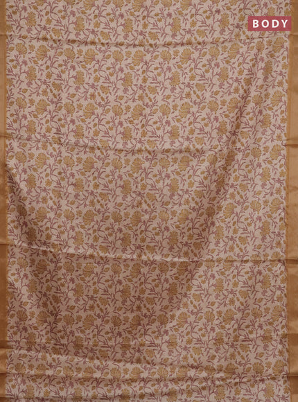 Beige & Mustard Yellow Semi Tussar Saree