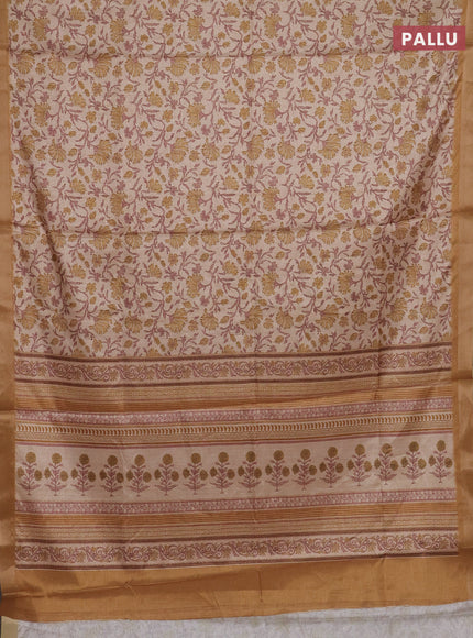 Beige & Mustard Yellow Semi Tussar Saree