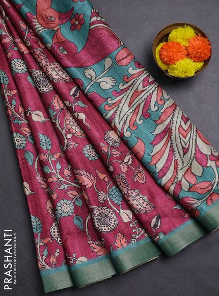 Onion Pink & Teal Green Semi Tussar Saree