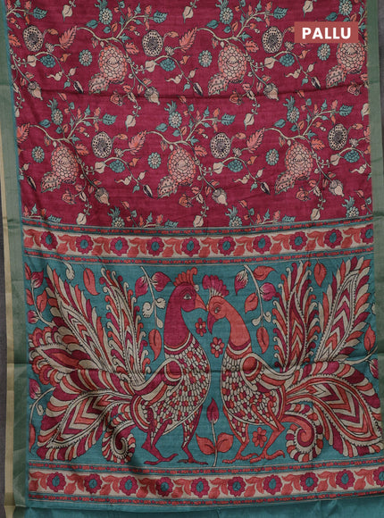 Onion Pink & Teal Green Semi Tussar Saree