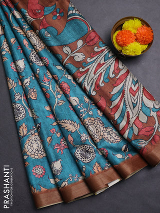 Peacock Blue & Sandal Semi Tussar Saree