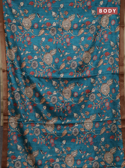 Peacock Blue & Sandal Semi Tussar Saree