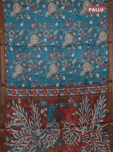 Peacock Blue & Sandal Semi Tussar Saree