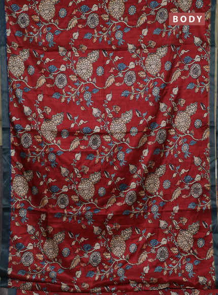 Red & Teal Blue Semi Tussar Saree