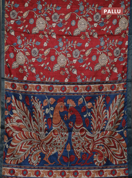 Red & Teal Blue Semi Tussar Saree
