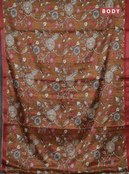 Mustard Yellow & Red Semi Tussar Saree