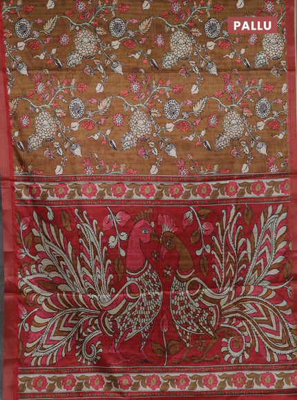 Mustard Yellow & Red Semi Tussar Saree
