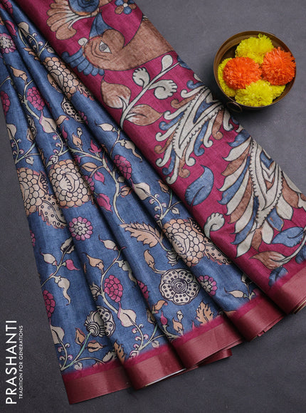 Grey & Pink Semi Tussar Saree