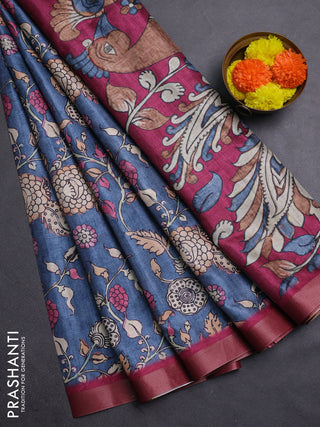 Grey & Pink Semi Tussar Saree