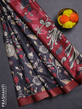 Grey & Maroon Semi Tussar Saree
