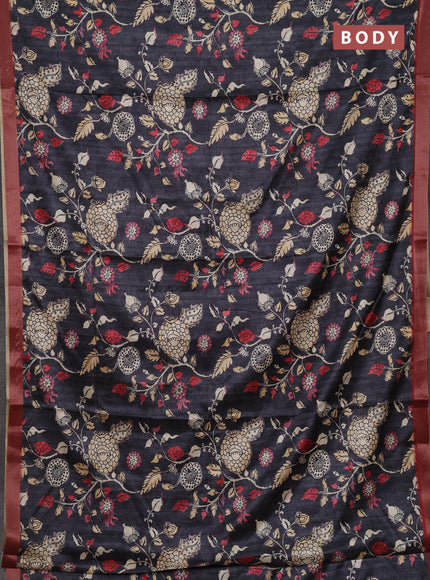 Grey & Maroon Semi Tussar Saree