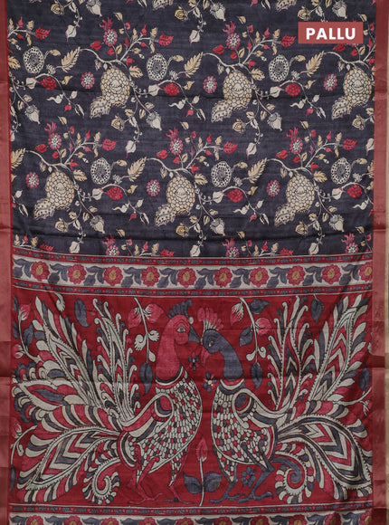 Grey & Maroon Semi Tussar Saree
