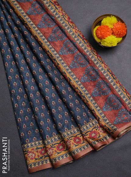 Peacock Blue Semi Tussar Saree