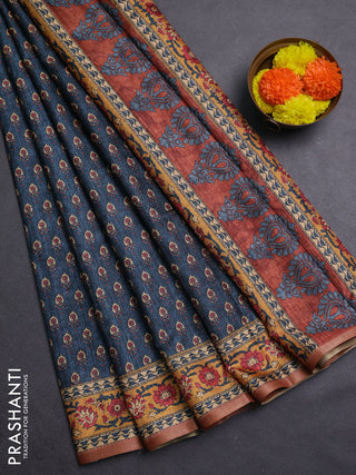 Peacock Blue Semi Tussar Saree