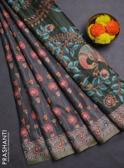Grey & Pastel Green Semi Tussar Saree