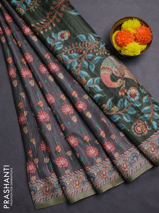 Grey & Pastel Green Semi Tussar Saree