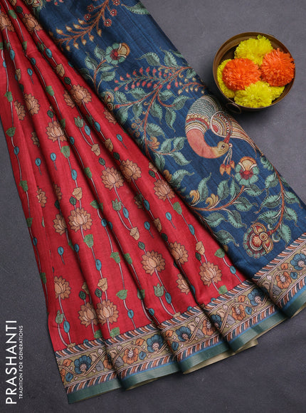 Red & Elaichi Green Semi Tussar Saree