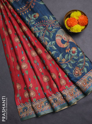 Red & Elaichi Green Semi Tussar Saree
