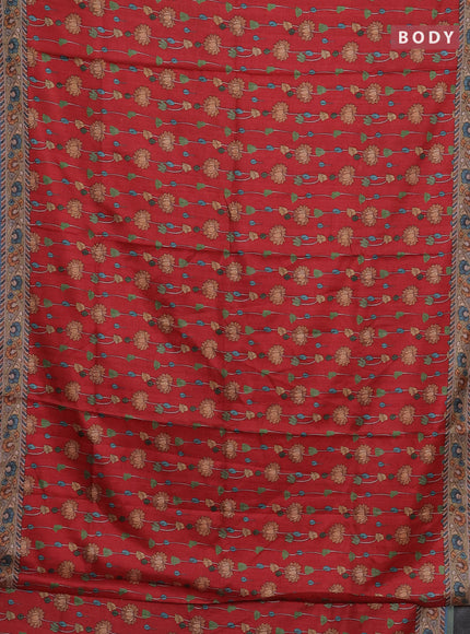 Red & Elaichi Green Semi Tussar Saree