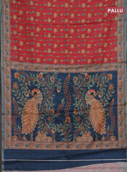 Red & Elaichi Green Semi Tussar Saree