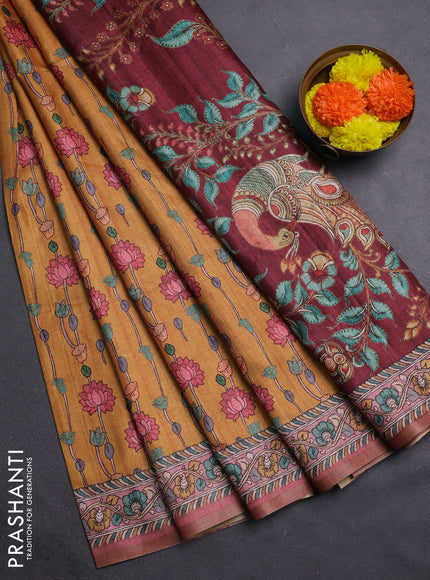 Mustard Yellow & Pastel Pink Semi Tussar Saree