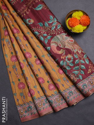 Mustard Yellow & Pastel Pink Semi Tussar Saree