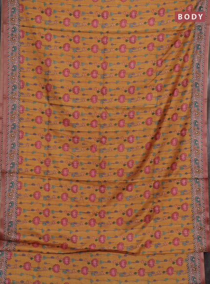 Mustard Yellow & Pastel Pink Semi Tussar Saree