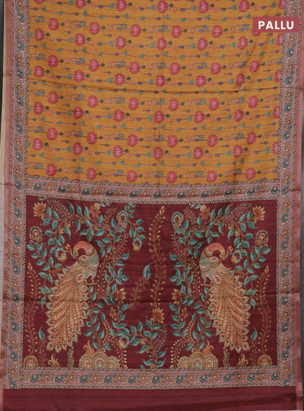 Mustard Yellow & Pastel Pink Semi Tussar Saree