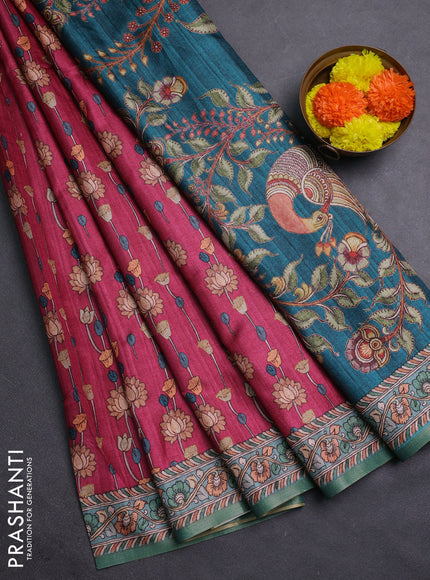 Pink & Pastel Blue Semi Tussar Saree