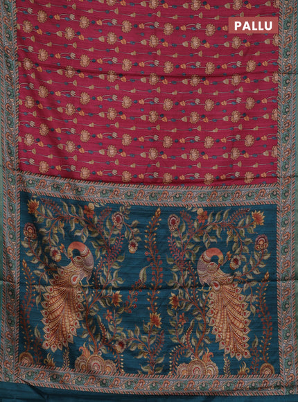 Pink & Pastel Blue Semi Tussar Saree