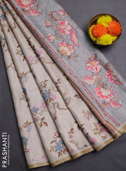 Beige Semi Tussar Saree
