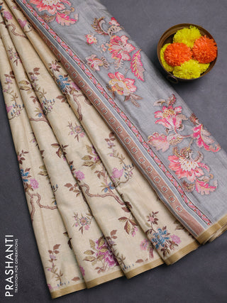 Pale Yellow Semi Tussar Saree