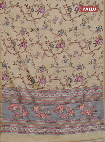 Pale Yellow Semi Tussar Saree