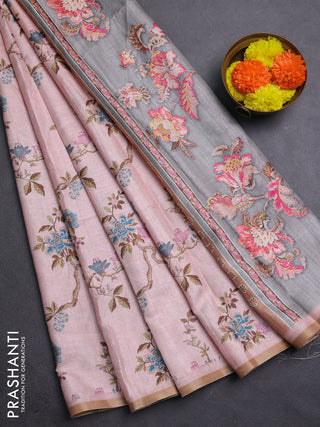 Peach Pink Semi Tussar Saree
