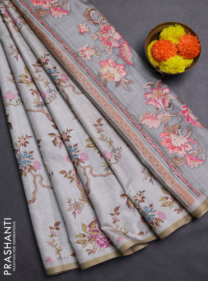 Pastel Grey Semi Tussar Saree