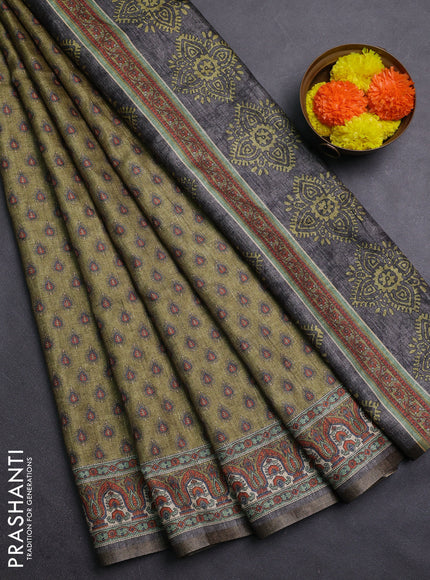 Mehendi Green Semi Tussar Saree