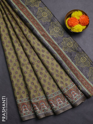 Mehendi Green Semi Tussar Saree