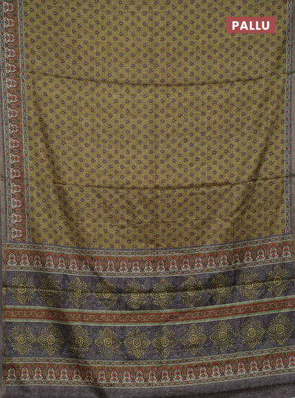 Mehendi Green Semi Tussar Saree