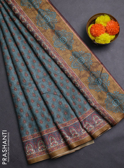 Teal Green Semi Tussar Saree