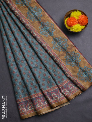 Teal Green Semi Tussar Saree