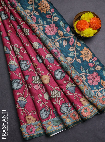 Pink & Green Semi Tussar Saree