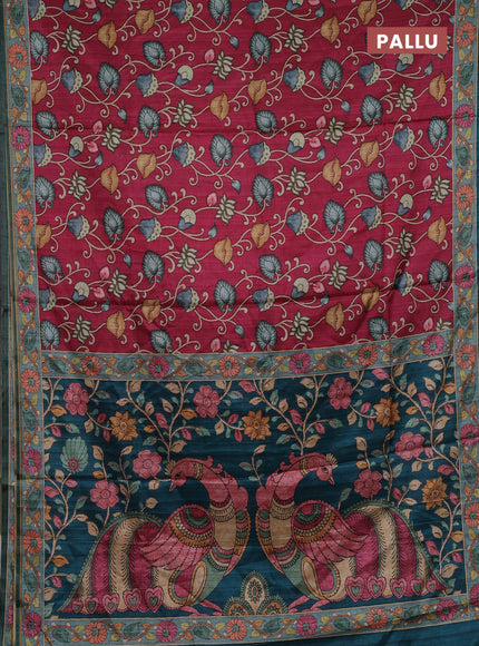 Pink & Green Semi Tussar Saree