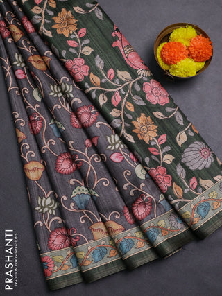 Grey & Pastel Green Semi Tussar Saree
