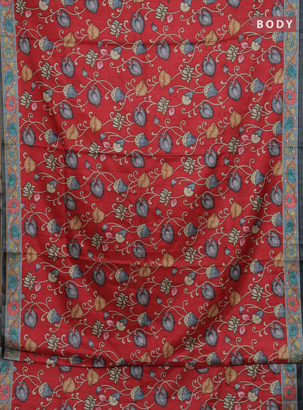 Red & Pastel Blue Semi Tussar Saree