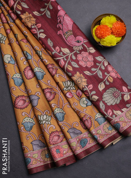 Mustard Yellow & Pastel Pink Semi Tussar Saree