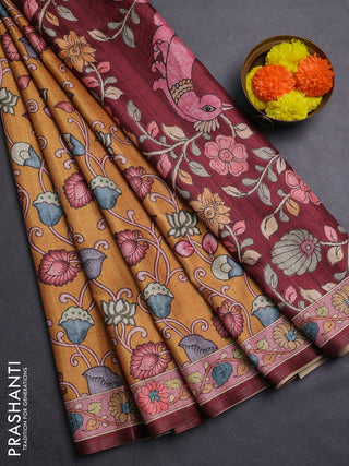 Mustard Yellow & Pastel Pink Semi Tussar Saree