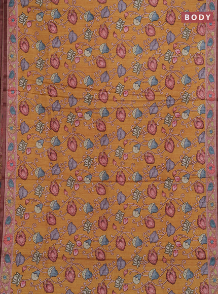 Mustard Yellow & Pastel Pink Semi Tussar Saree