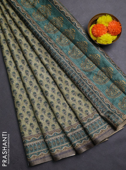 Elaichi Green Semi Tussar Saree
