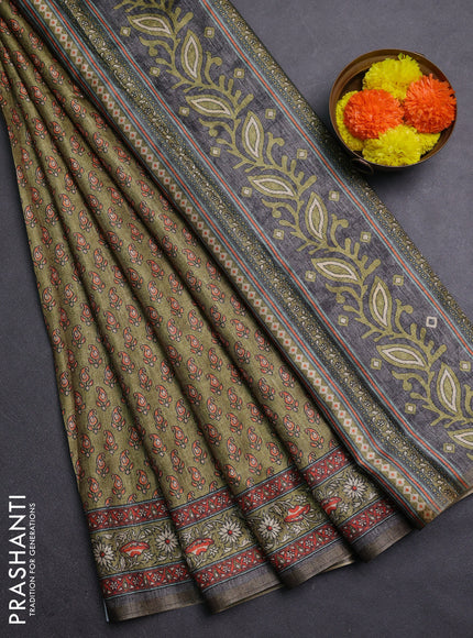 Mehendi Green Semi Tussar Saree