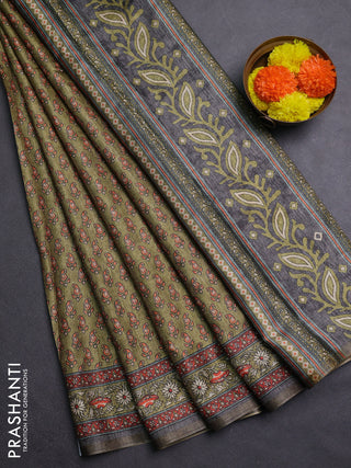 Mehendi Green Semi Tussar Saree